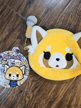 Sanrio Aggretsuko Yellow Plush Coin Pouch with Embroidered Face